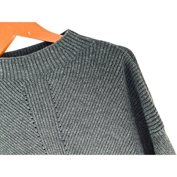 Le ORE Knit Sweater Charcoal Gray Raglan Sleeve Cropped Sweater Merino Blend Siz - Picture 8 of 10